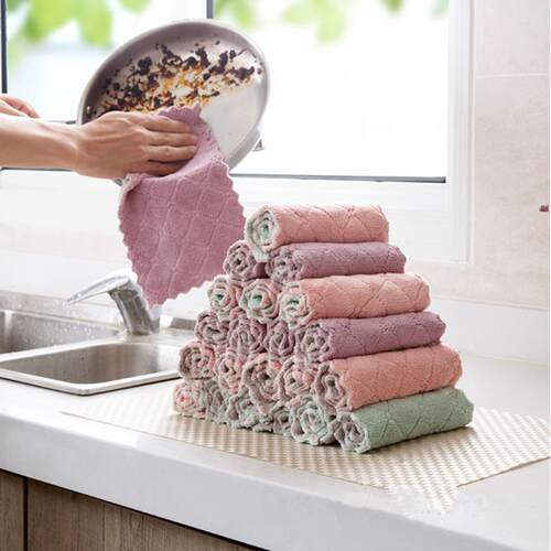 Diamond-shaped coral fleece double-sided water-absorbing thi