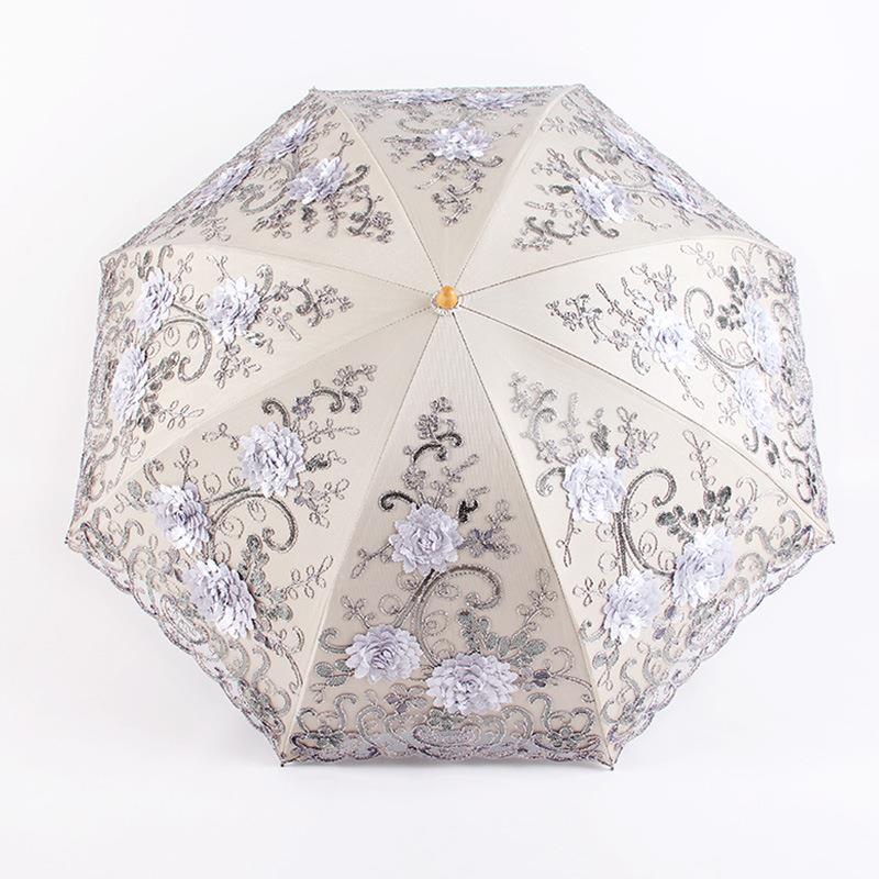 双层蕾绣花JVA1伞欧若拉晒BM168折叠晴雨伞黑胶防二折遮阳太阳丝