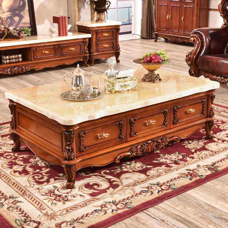 大式F3mi茶几实木客茶几理石面带抽屉长茶几厅配套电欧视柜组合