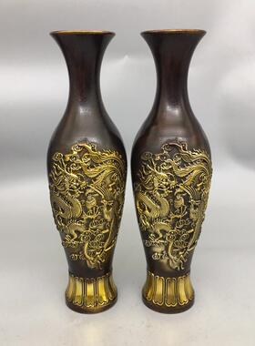 铜百福花瓶摆件一对仿古花瓶工艺品家居办公室客厅装饰摆设多款