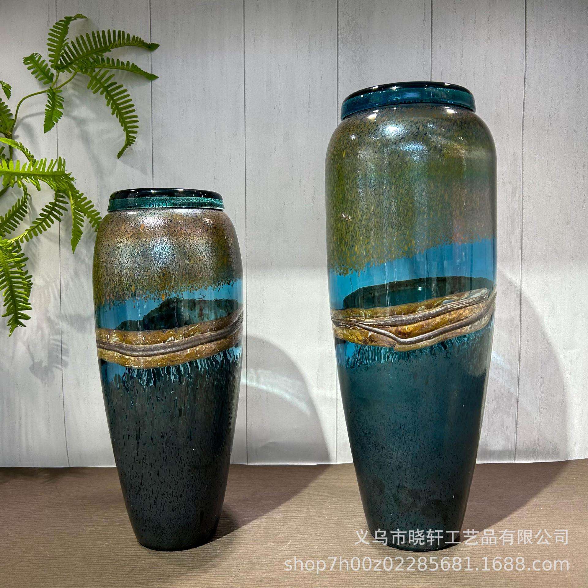 欧式复古琉璃落地花瓶客厅酒柜摆件装饰家居样板间酒店插花器花盆
