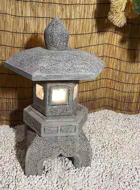 石灯笼日式庭院青石仿古中式太阳能石灯户外花园景观石雕禅意摆件