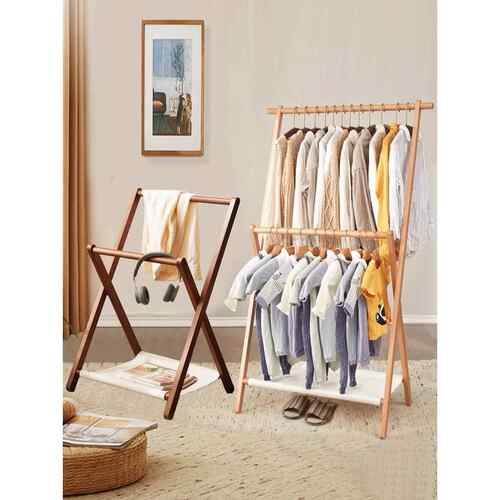 落地可折叠衣架室内双杆不占空间卧室实木儿童低晾衣架衣架