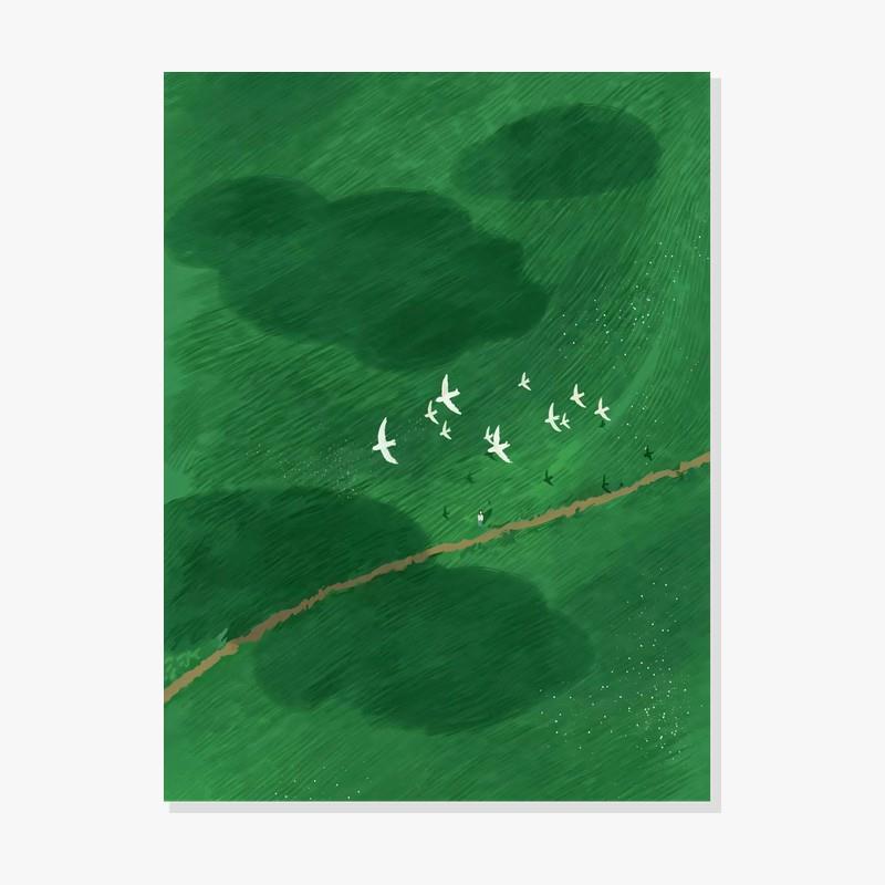 插画师Subin复刻艺术版画治愈绿色春天风景装饰画芯