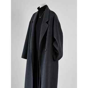 双面羊绒大衣女中长款2025秋冬新款黑灰色韩系宽松高端羊毛呢外套