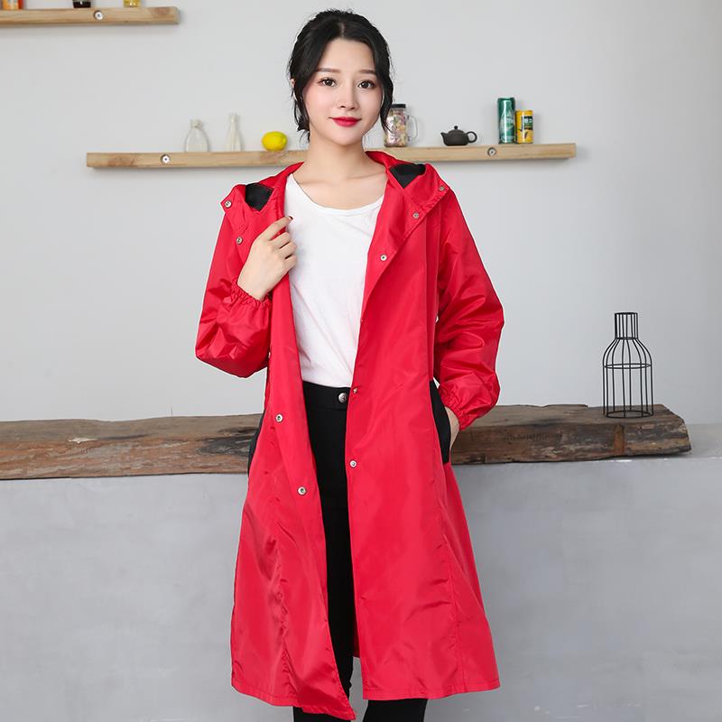 高档加长防水防风油尘衣纯风衣罩式版男女防护工作服韩厨房按扣色
