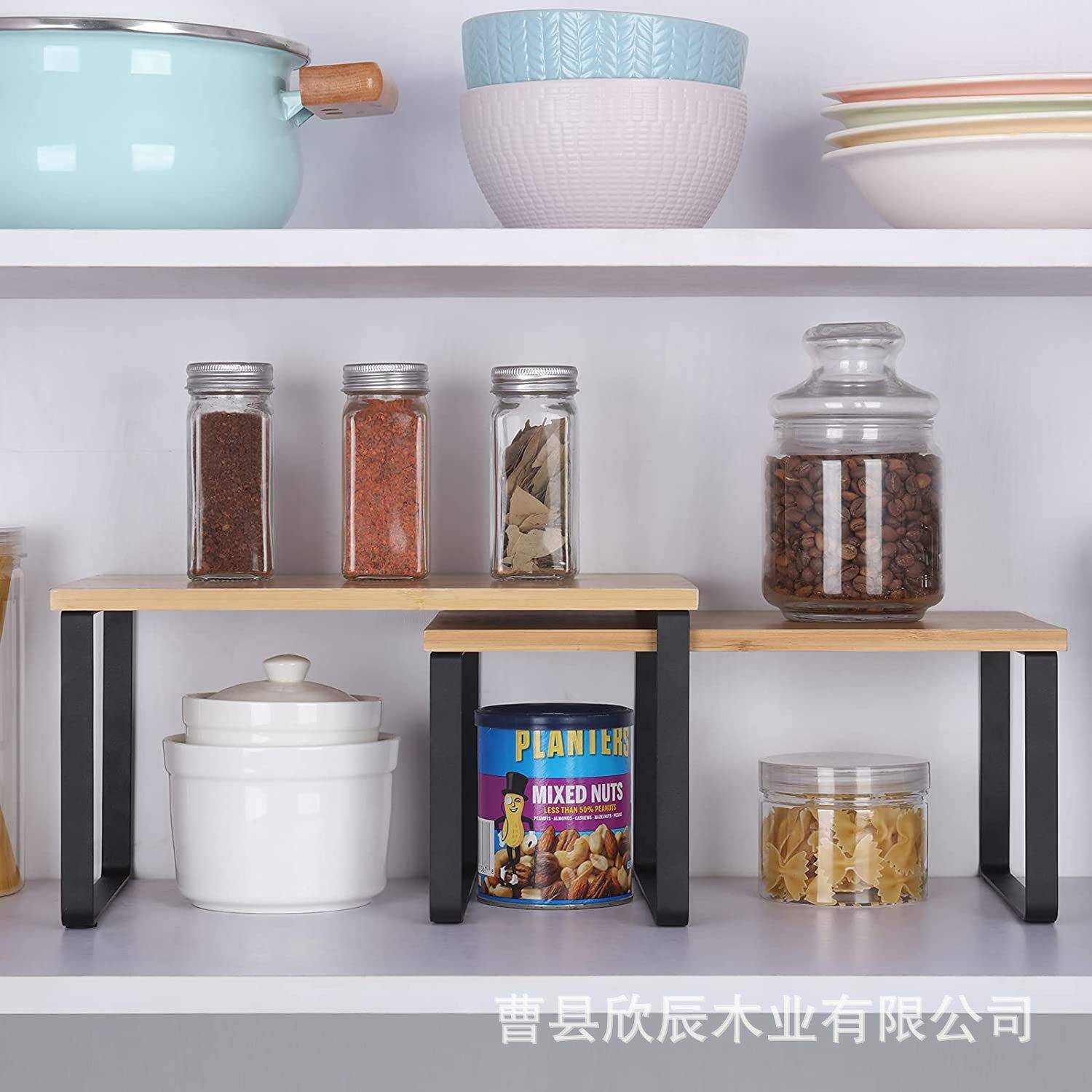 铁艺厨房置可物品架调味收纳架两层碗叠加木质铁艺置物收纳整理架