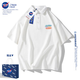 NASA联名polo衫男短袖t恤潮牌男装翻领2024宽松白色半袖上衣