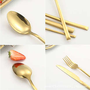 不锈钢餐具24件套刀叉勺套装镀钛金色勺子叉子开窗盒装