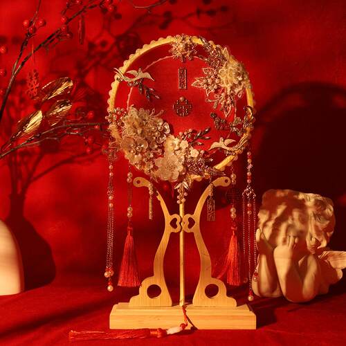 喜扇团扇新娘结婚礼中式秀禾婚扇高级diy材料包双面成品扇子却扇