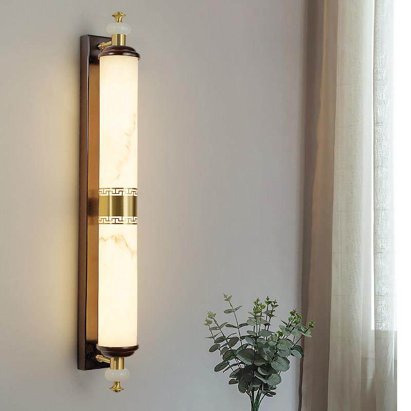 新中式全铜长壁灯客厅电视背景墙灯高级感中国风卧室床头实木壁灯