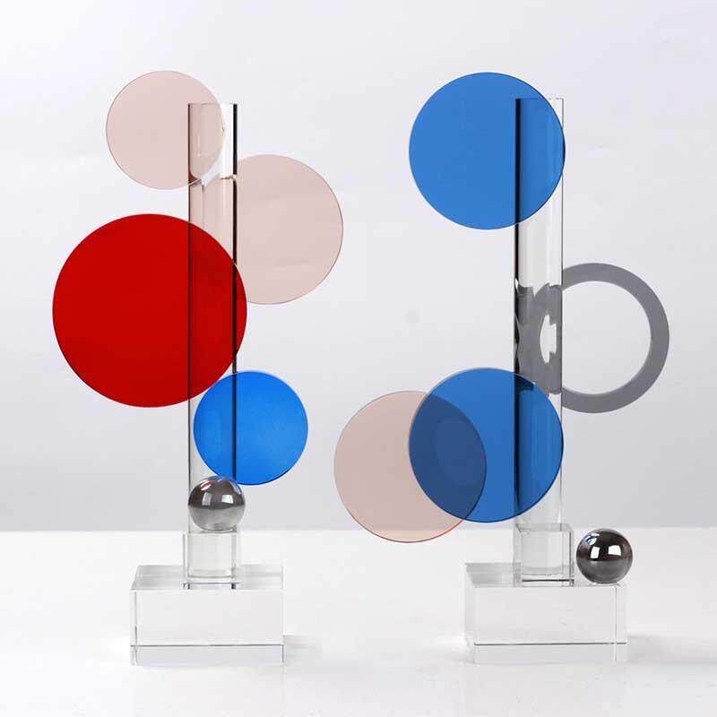 简约轻奢五彩圆圈水晶摆件创意摆设样板间客厅书房家居软装饰品