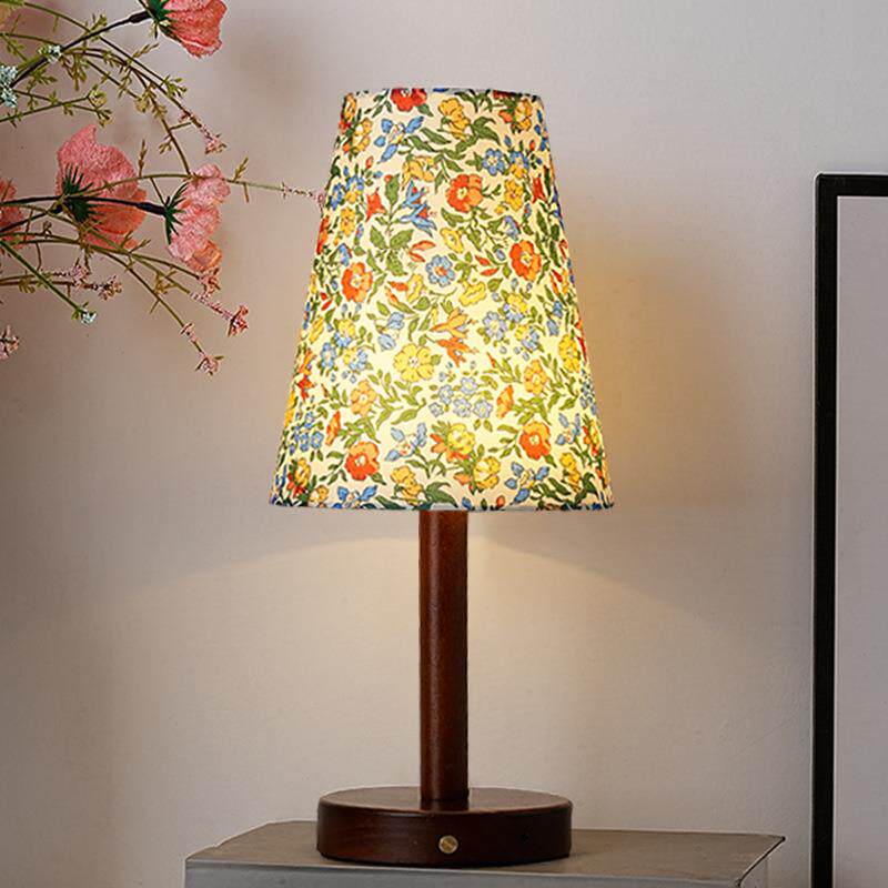复古文艺碎花实木台灯卧室床头小夜灯法式浪漫氛围感充电小台灯