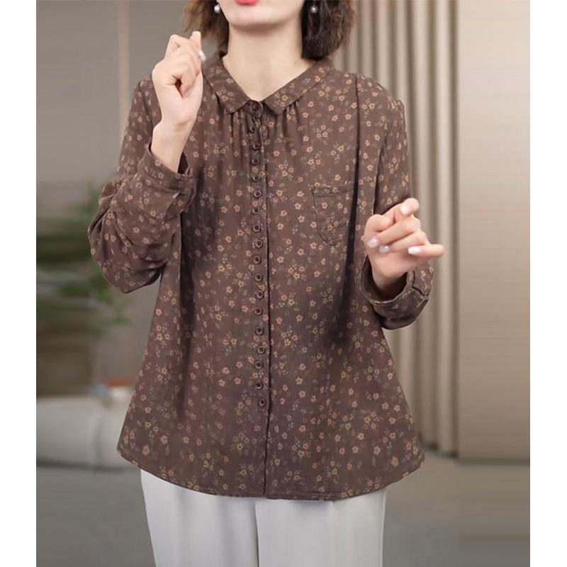 极速大码女装今年妈妈秋天的小衫复古碎花遮肉宽松前短后长高质量
