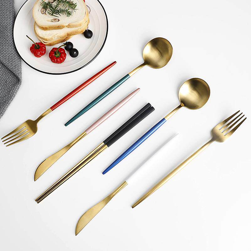 葡萄牙餐具304不锈钢刀叉勺四件套 西餐甜品勺叉刀咖啡勺筷子套装