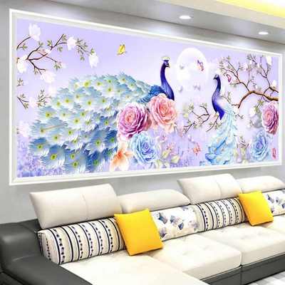 适用于2023年新款钻石画满钻花开富贵贴钻十字绣客厅孔雀砖石秀水