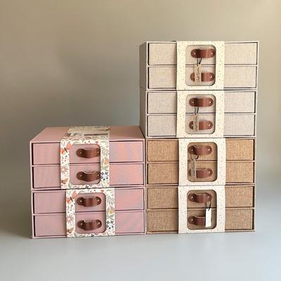 出口老美大号A4双层抽屉桌面收纳盒 布面办公居家文具文件储物盒