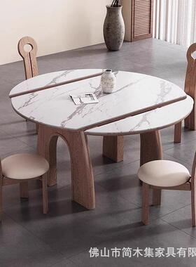 中风折叠木餐桌岩椅板实2025新款美GXL式法古式伸缩方可变圆桌小