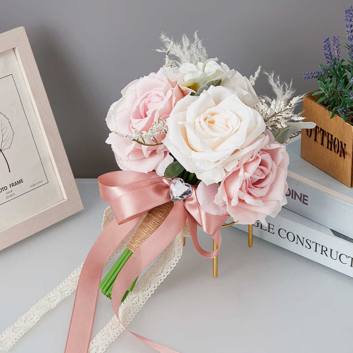 新款粉色玫瑰新娘手捧花绢花波西米亚风格户外拍摄制作,家居饰品,仿真花/假花,淘宝优惠券,粉丝福利购,淘宝优惠卷