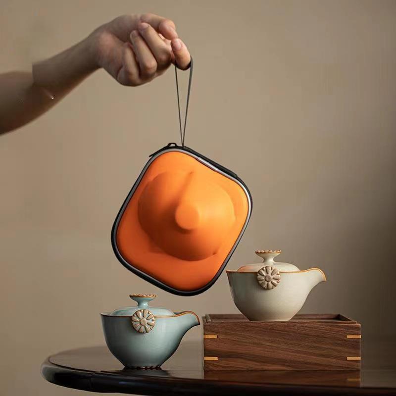 汝窑旅行茶具套装便携式陶瓷快客杯喝茶户外露营功夫女士精致一人图片