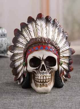印第安人骷髅头模型树脂骷髅头酒吧创意装饰品恐怖道具个性摆件