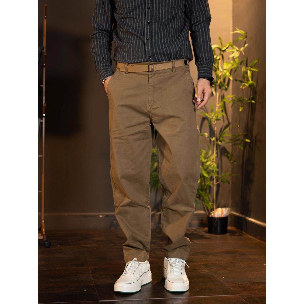 GM新潮 秋冬新款美式休闲裤男士加绒加厚微锥宽松简约直筒长裤子