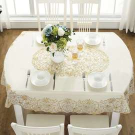 欧式pvc椭圆形桌布防水防油防烫免洗塑料餐桌布，烫金桌垫茶几台布