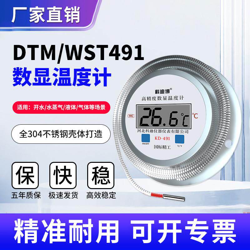 数显温度计带监视器491工业用水温测量计测水温不锈钢油温测温表