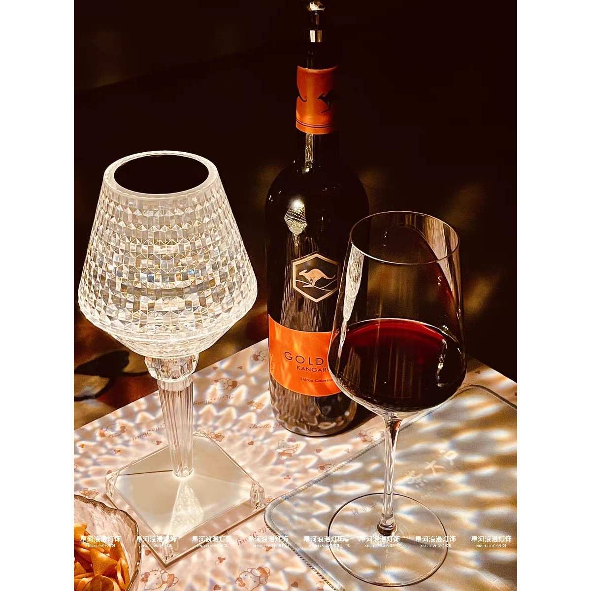酒杯水晶台灯卧室ins浪漫风床头睡眠小夜灯网红情调灯气氛氛围灯