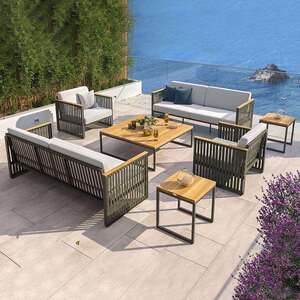 户沙发防水防晒庭院闲休外编家具组合不锈钢绳编803织藤带露天别