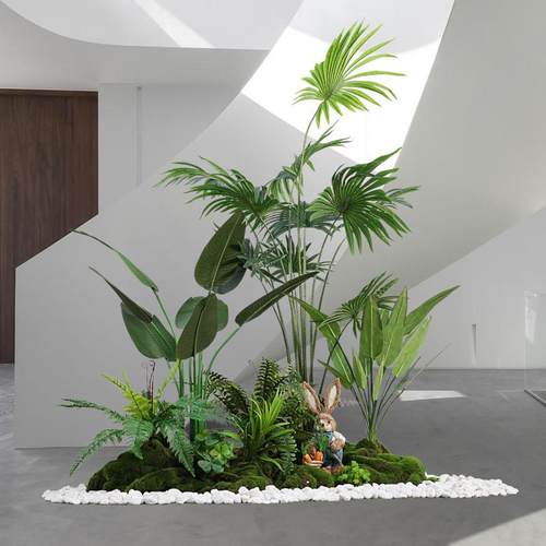 仿真植物造景阳台景观布置室内楼梯下假花树装饰仿生绿植组合