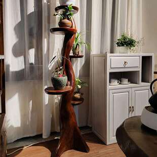 客厅全实木多层花架户外阳台多肉绿萝木质创意花架角落根雕置物架