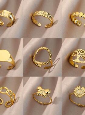 Irregular Hollow Opening Rings For Women Stainless Steel Gol