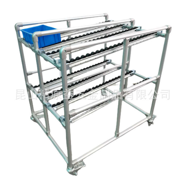 流利条货架车间生产线边暂存第三代精益管防静电移动流利式物料架