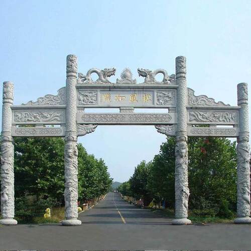 三门石牌坊大理石祠堂牌楼石雕景区大型山门雕刻园林雕塑景观浮雕