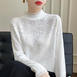 女木耳花边领蕾丝钩花针织毛衣内搭1219e 打底衫 2025秋冬新款 法式