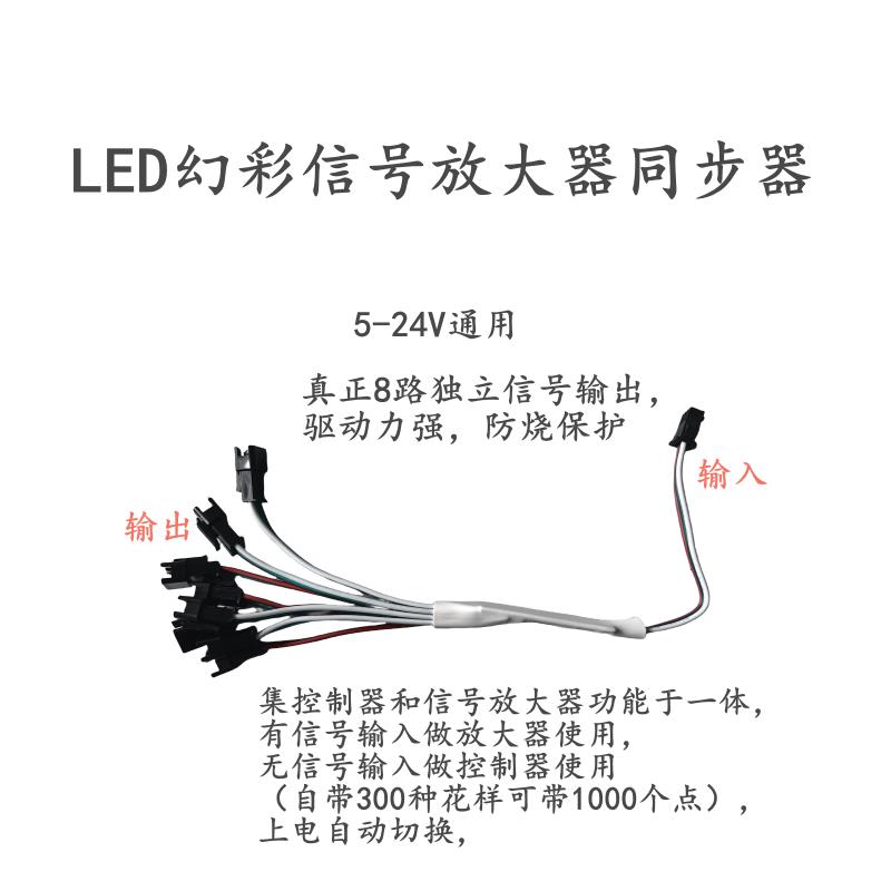 LED幻彩灯带2811/2812/16703灯条一拖二一拖四全彩信号同步放大器