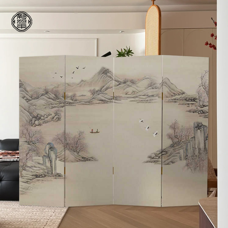 美学新款隔断折叠中古中式办公室屏风山水墙背景遮挡宋代客厅移动