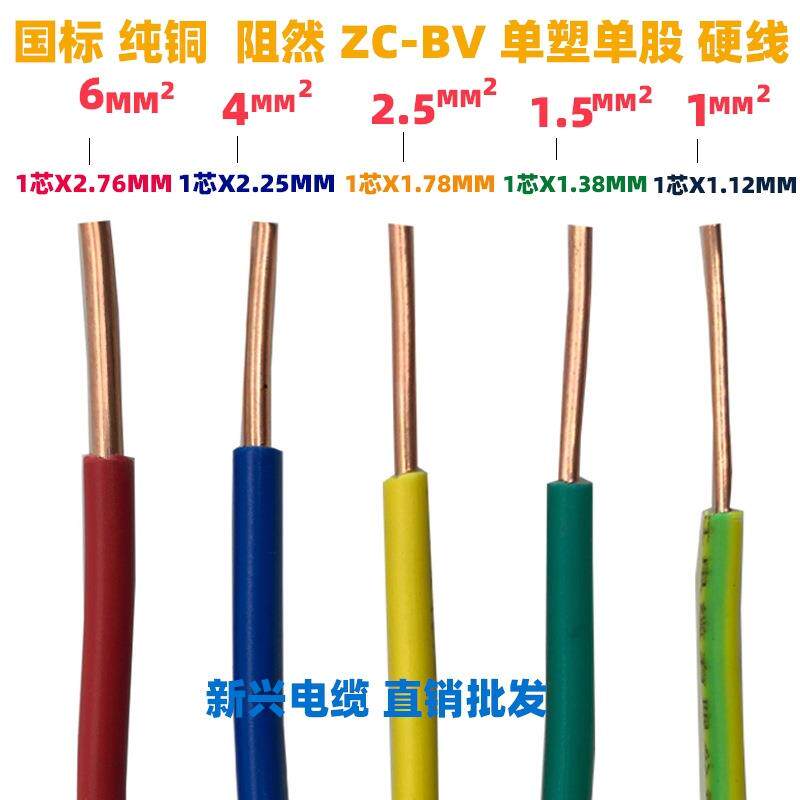 广州新兴ZC-BV1.5/2.5平方单芯硬线铜芯电线电缆国标纯铜阻燃国标