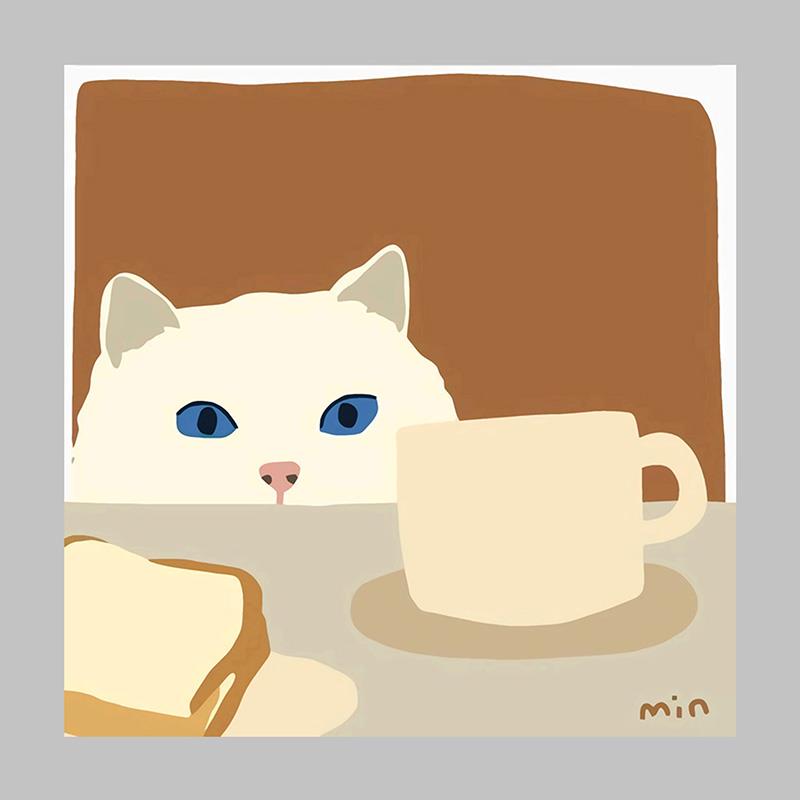 简约北欧现代猫咪波普风艺术小众餐厅装饰画背胶贴画打印自粘画芯