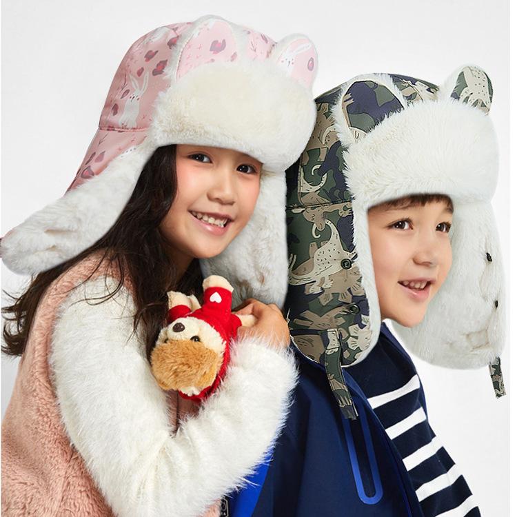 雷锋帽儿童可爱兔子兔毛防寒帽子
