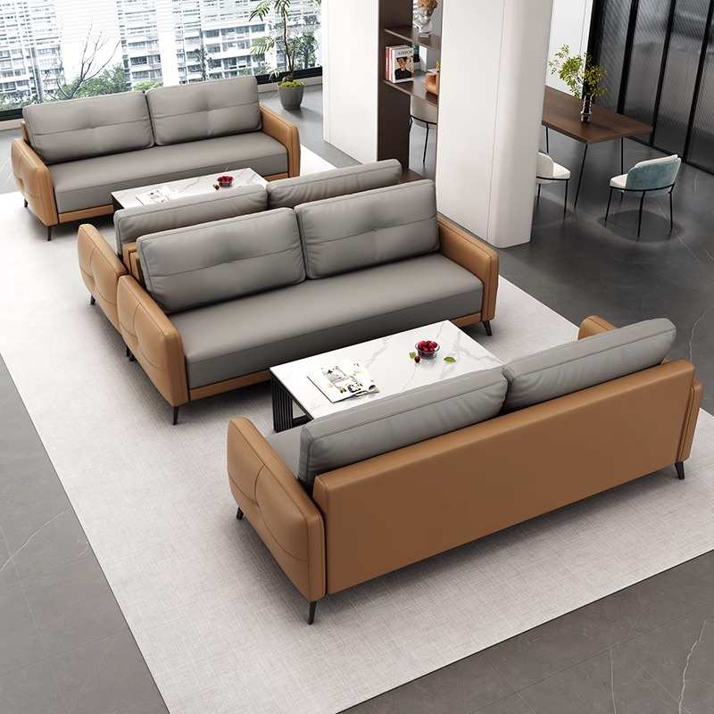 办公沙发简约会客接待轻奢三人位商务老板办公室沙发茶几套装