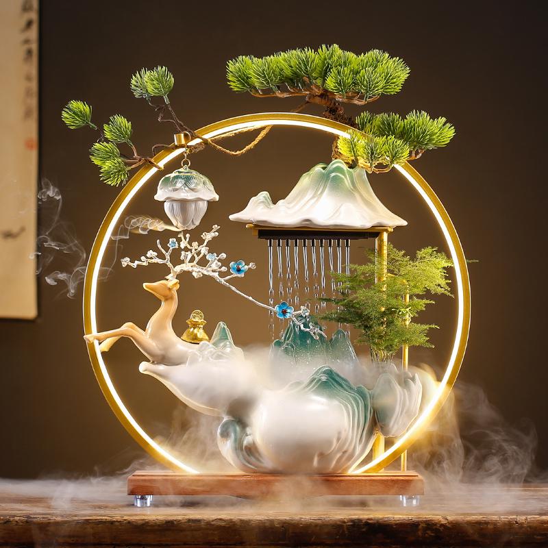 新中式陶瓷招财摆件办公室客厅桌面循环水家居装饰品开业乔迁礼品