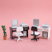 家具娃娃电脑桌椅模型 场景迷你套装 1办公dollhouse12屋办公用品