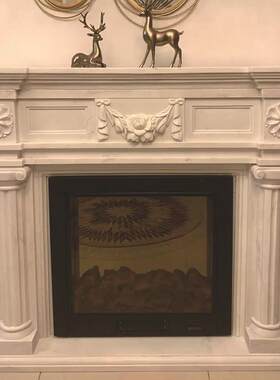 大理石雕壁炉欧式美式浮雕花简约石材电视装饰柜现代壁炉景墙摆件