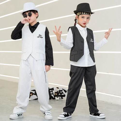 幼儿锁舞locking演出服儿童街舞潮服衬衫西装背心男童机械舞套装