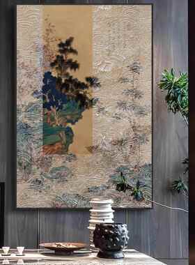 高户关档山水肌理挂画酒店客餐玄厅别墅新中式浮雕轻奢装ORN饰壁