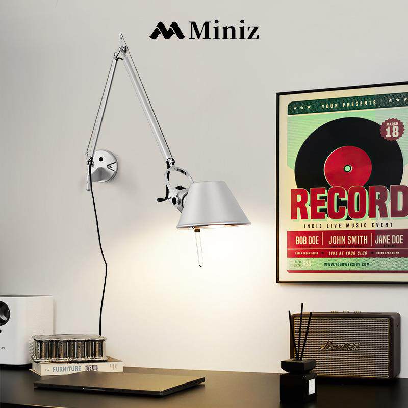 全光谱意大利摇臂伸缩设计师客厅书房中古卧室床头壁灯侘寂可旋转