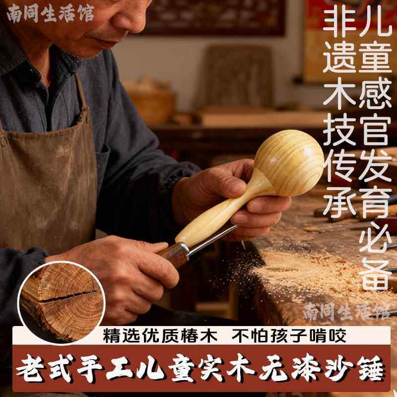沙锤摇铃新生婴儿可啃咬拨浪鼓手摇铃小月龄木质实木手工宝宝抓握