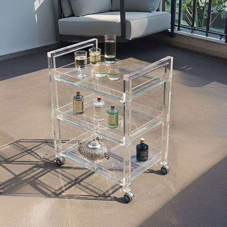 厂家现代亚克力餐车酒店饮料茶水小推车透明收纳边几水晶置物架